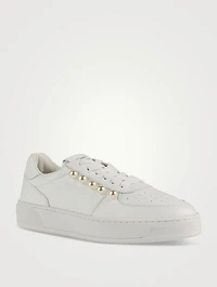 Courtside Pearl-Embellished Leather Sneakers