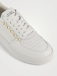 Courtside Pearl-Embellished Leather Sneakers