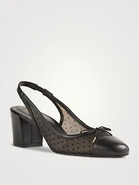 Sleek Bow Mesh And Leather Slingback Pumps
