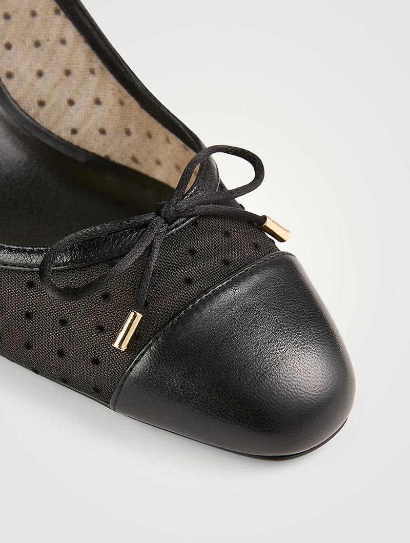 Sleek Bow Mesh And Leather Slingback Pumps