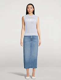 The Split Second Denim Midi Skirt