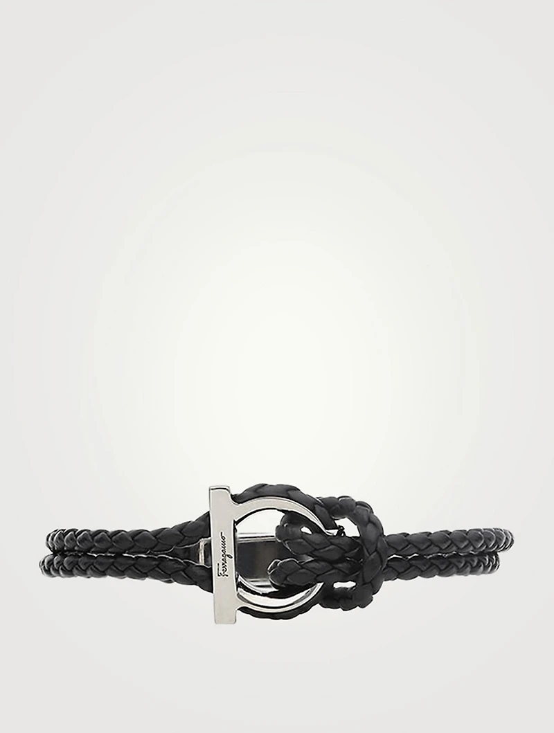 Braided Leather Gancini Bracelet