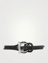 Braided Leather Gancini Bracelet