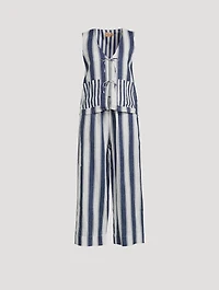 Feluka Linen Vest And Pants Set Stripe Print