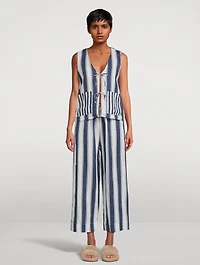 Feluka Linen Vest And Pants Set Stripe Print