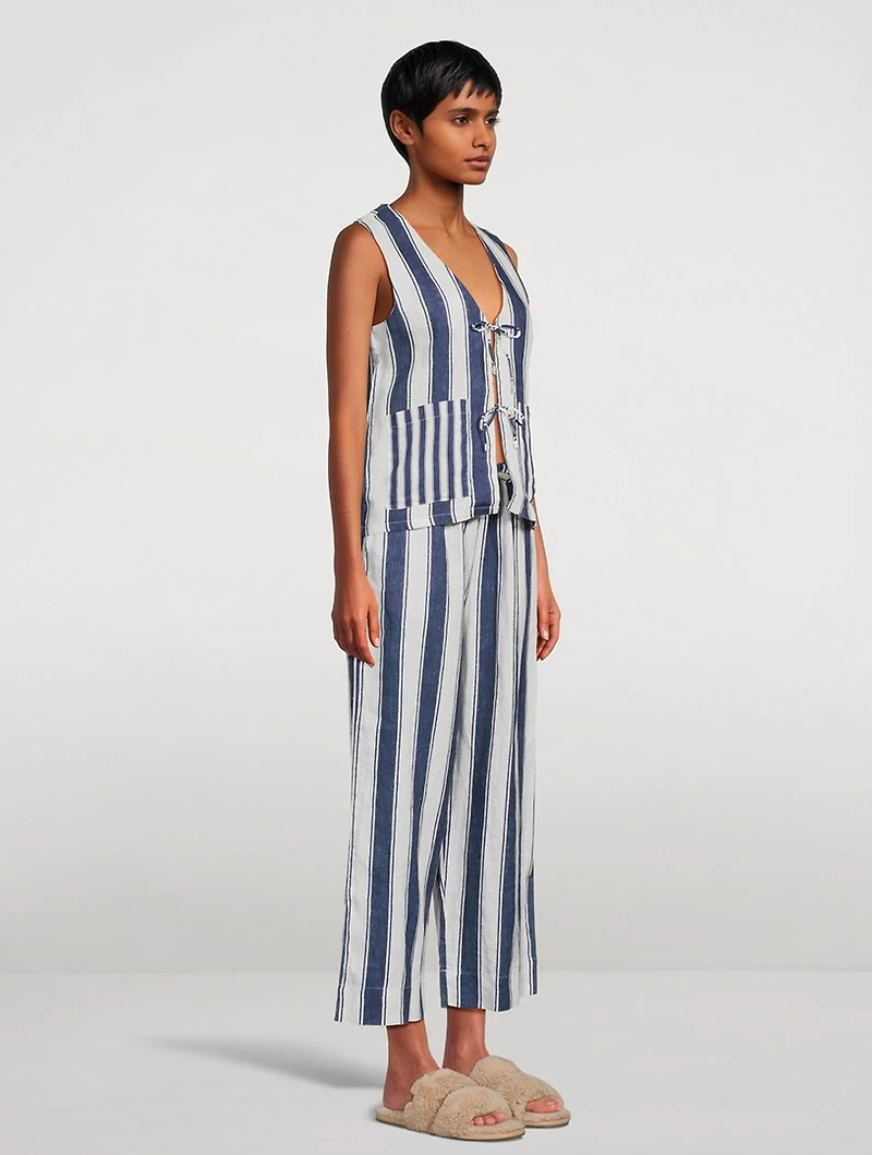 Feluka Linen Vest And Pants Set Stripe Print