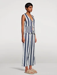 Feluka Linen Vest And Pants Set Stripe Print