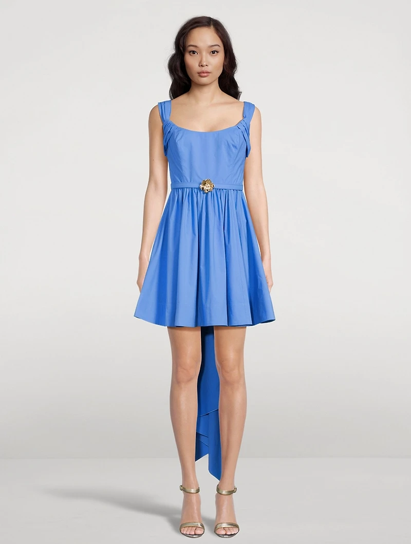 Drape-Back Mini Dress With Floral Belt