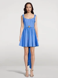 Drape-Back Mini Dress With Floral Belt