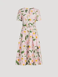 Belted Midi Dress Painted Poppies Print
