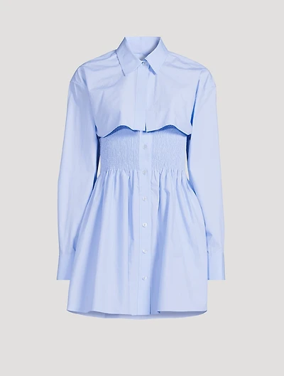 Smocked Poplin Mini Dress With Overshirt