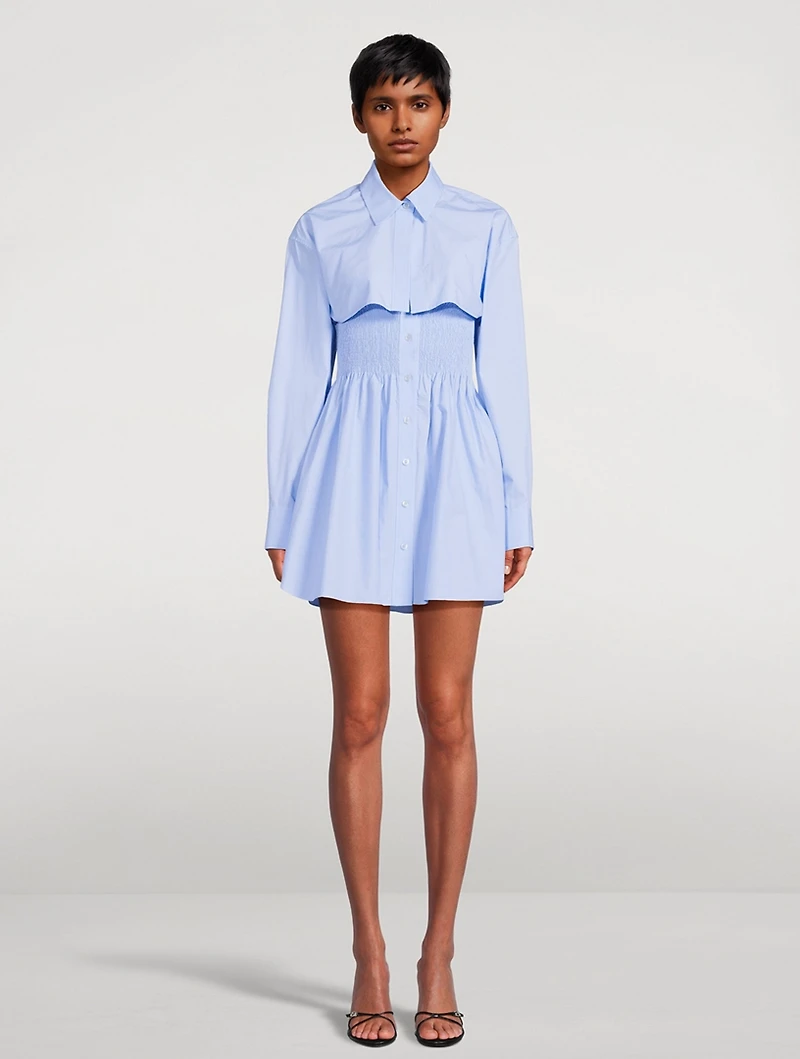 Smocked Poplin Mini Dress With Overshirt