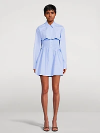 Smocked Poplin Mini Dress With Overshirt