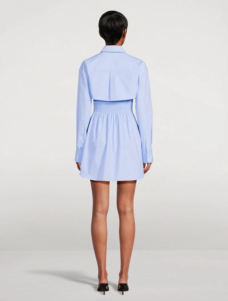 Smocked Poplin Mini Dress With Overshirt