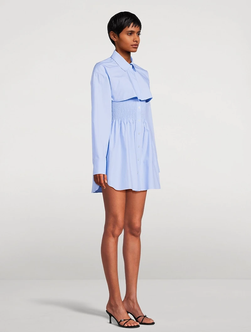Smocked Poplin Mini Dress With Overshirt