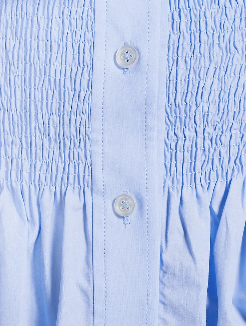 Smocked Poplin Mini Dress With Overshirt