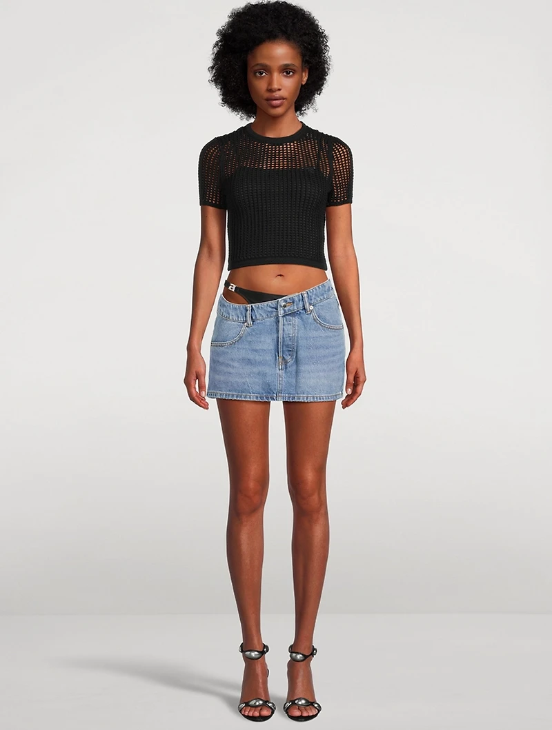 Asymmetric Denim Mini Skirt With Layered Bikini