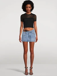 Asymmetric Denim Mini Skirt With Layered Bikini