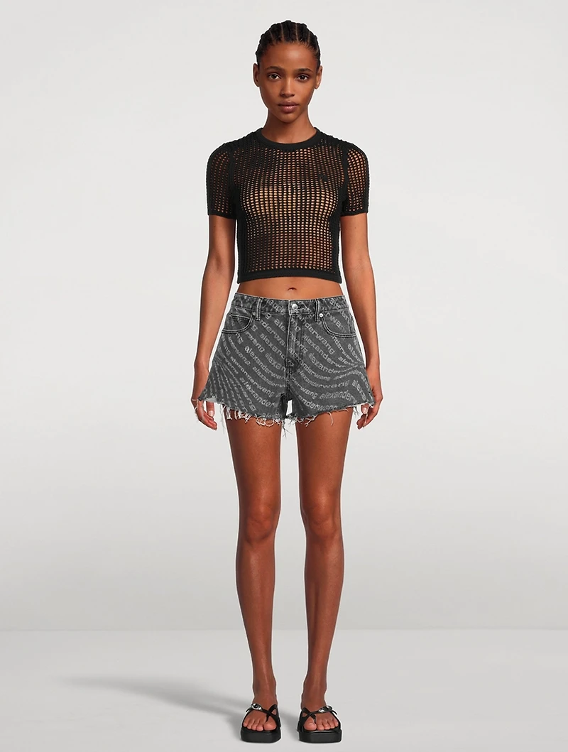 Bite Denim Shorts Logo Print