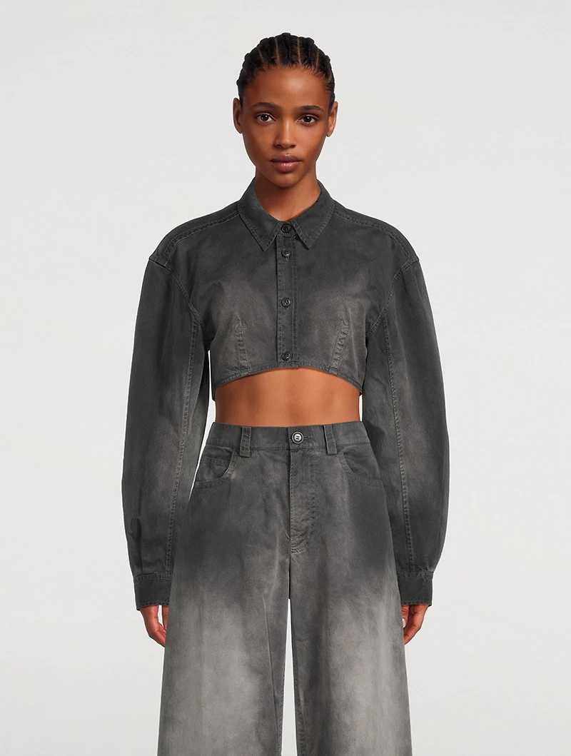 Peached Cotton Curved Crop Shirt