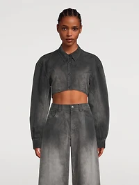 Peached Cotton Curved Crop Shirt