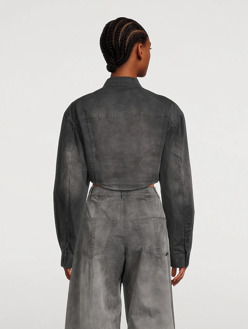Peached Cotton Curved Crop Shirt