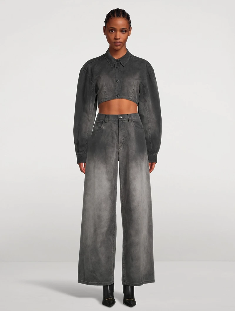 Peached Cotton Curved Crop Shirt