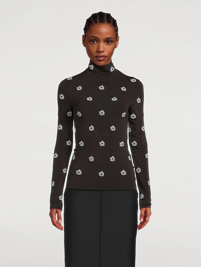 Embroidered Jersey Turtleneck