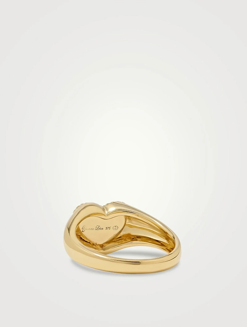 Baby Chevaliere 9K Gold Heart Ring With Turquoise And Diamond