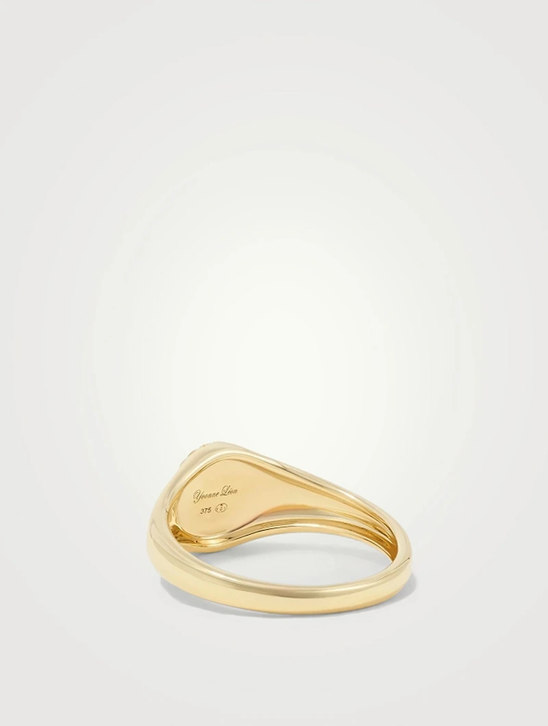 Baby Chevaliere 9K Gold Oval Ring With Lapis Lazuli And Diamond