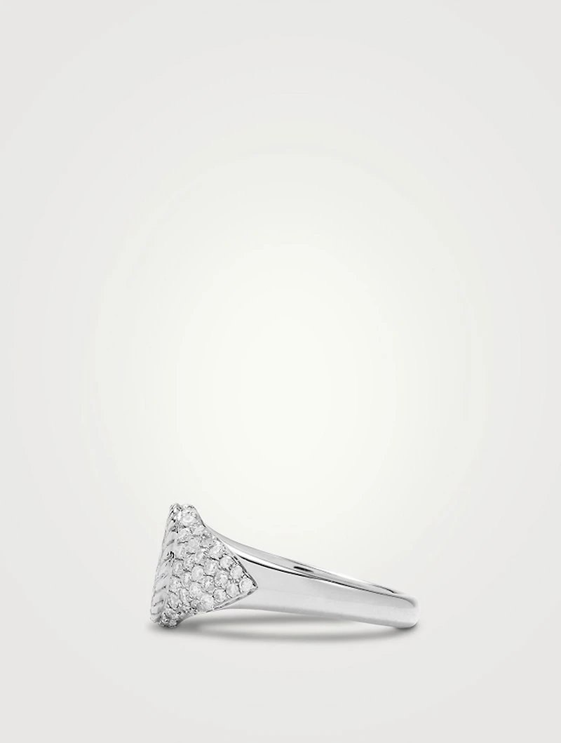 Baby Chevaliere 9K White Gold Heart Ring With Diamonds