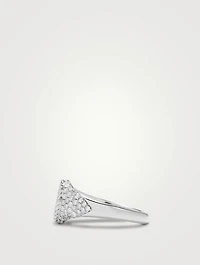 Baby Chevaliere 9K White Gold Heart Ring With Diamonds