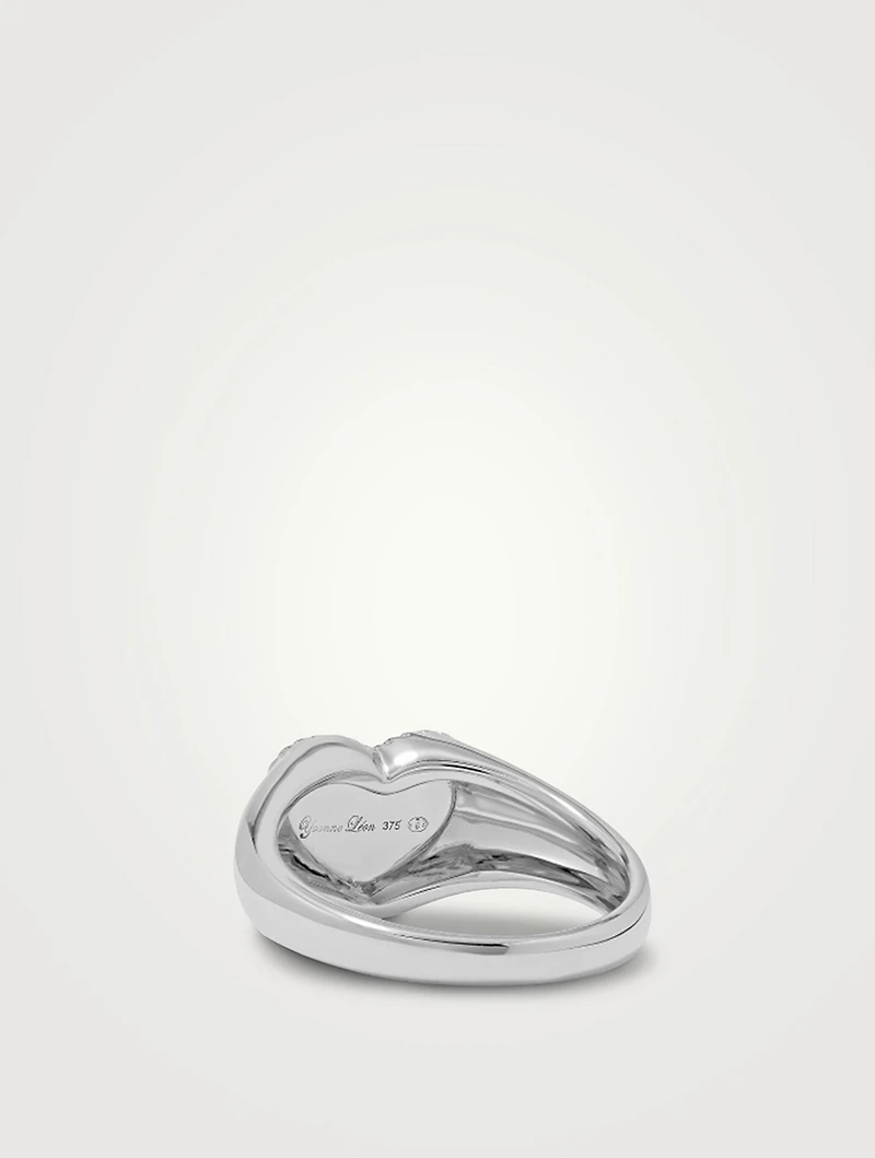 Baby Chevaliere 9K White Gold Heart Ring With Diamonds