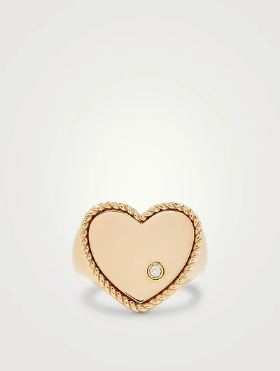 Chevaliere 9K Gold Heart Ring With Diamond