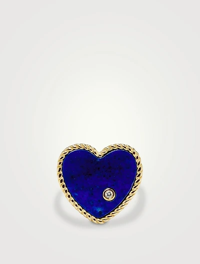 Chevaliere 9K Gold Oval Ring With Lapis Lazuli And Diamond
