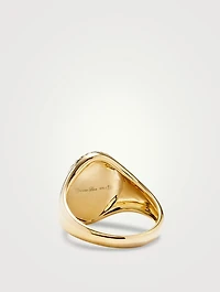Chevaliere 9K Gold Oval Ring With Mother-Of-Pearl And Diamond