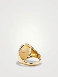 Chevaliere 9K Gold Oval Ring With Onyx And Diamond