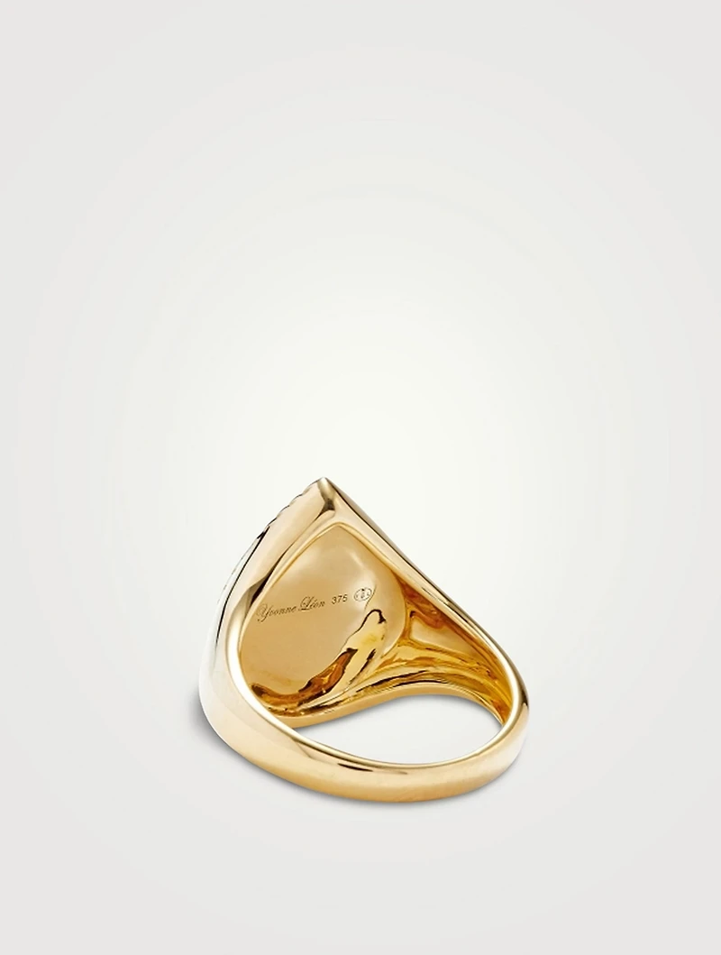Chevaliere 9K Gold Pear Ring With Lapis Lazuli And Diamond