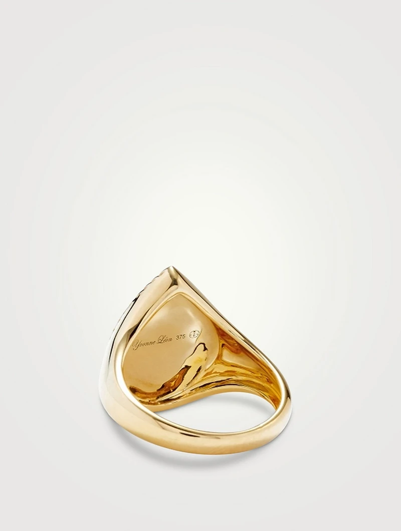 Chevaliere 9K Gold Pear Ring With Mother-Of-Pearl And Diamond