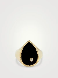 Chevaliere 9K Gold Pear Ring With Onyx And Diamond