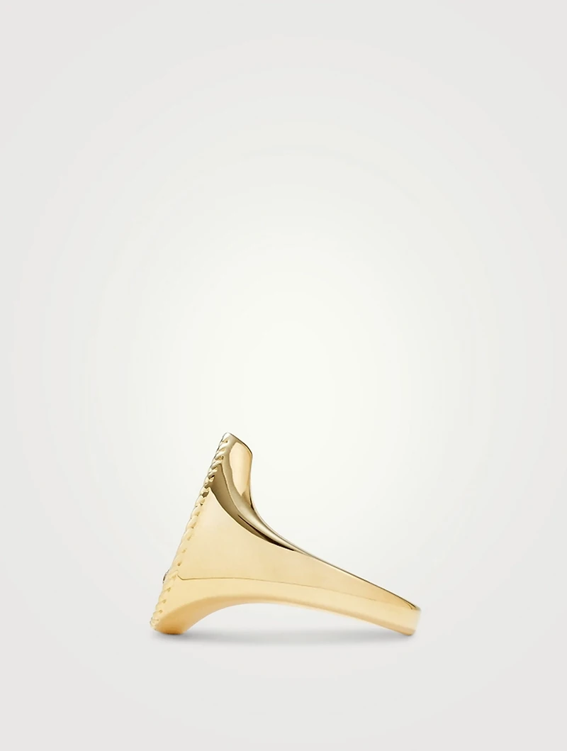 Chevaliere 9K Gold Pear Ring With Onyx And Diamond