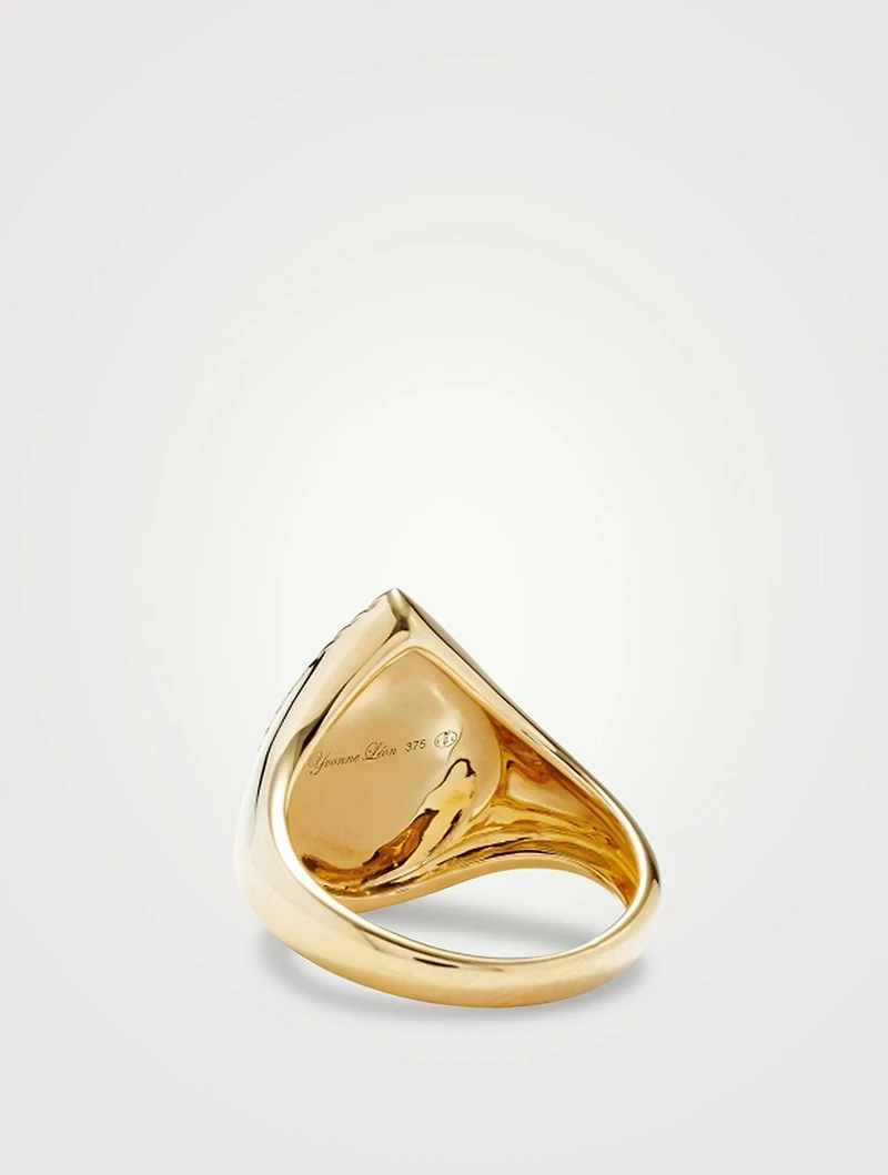 Chevaliere 9K Gold Pear Ring With Onyx And Diamond