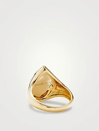 Chevaliere 9K Gold Pear Ring With Onyx And Diamond
