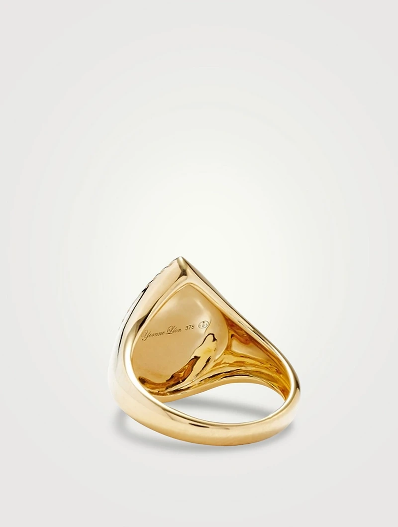 Chevaliere 9K Gold Pear Ring With Turquoise And Diamond