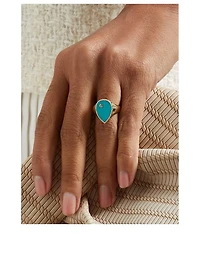 Chevaliere 9K Gold Pear Ring With Turquoise And Diamond