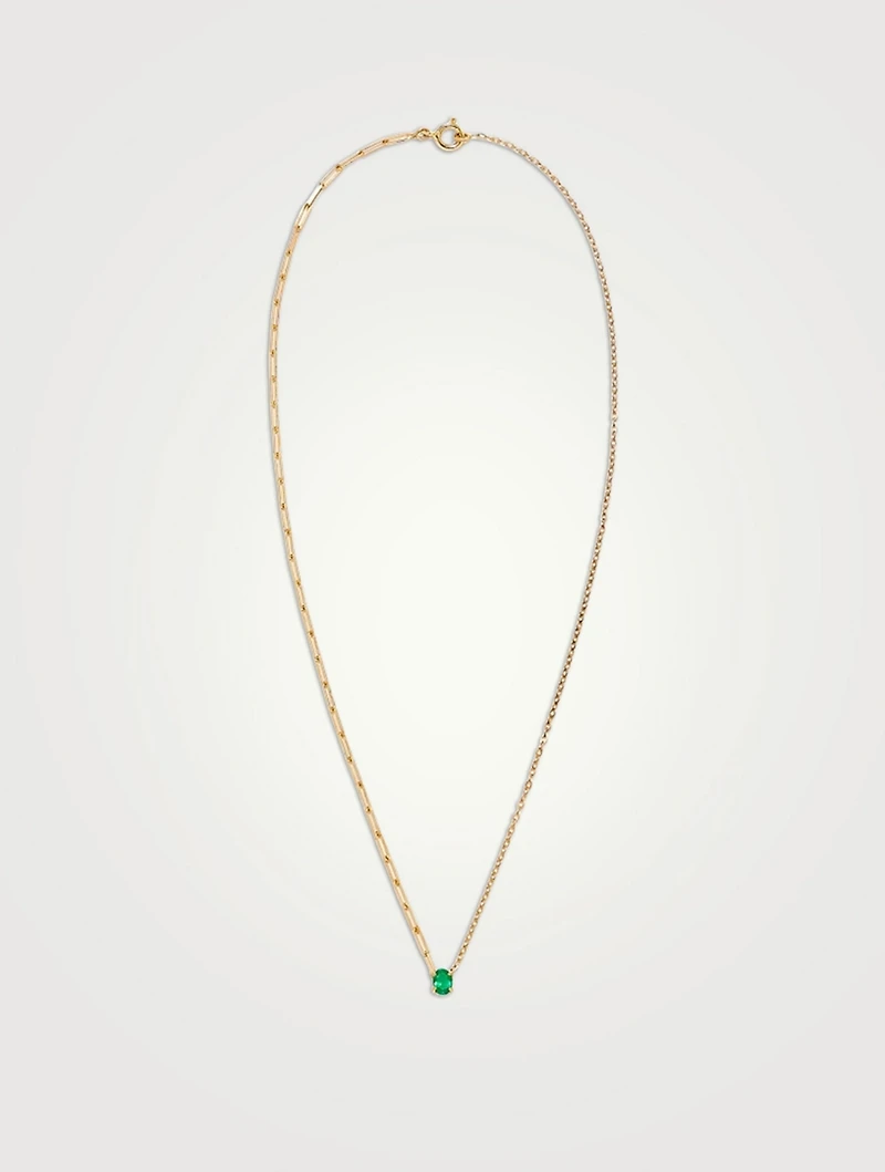 18K Gold Emerald Solitaire Necklace