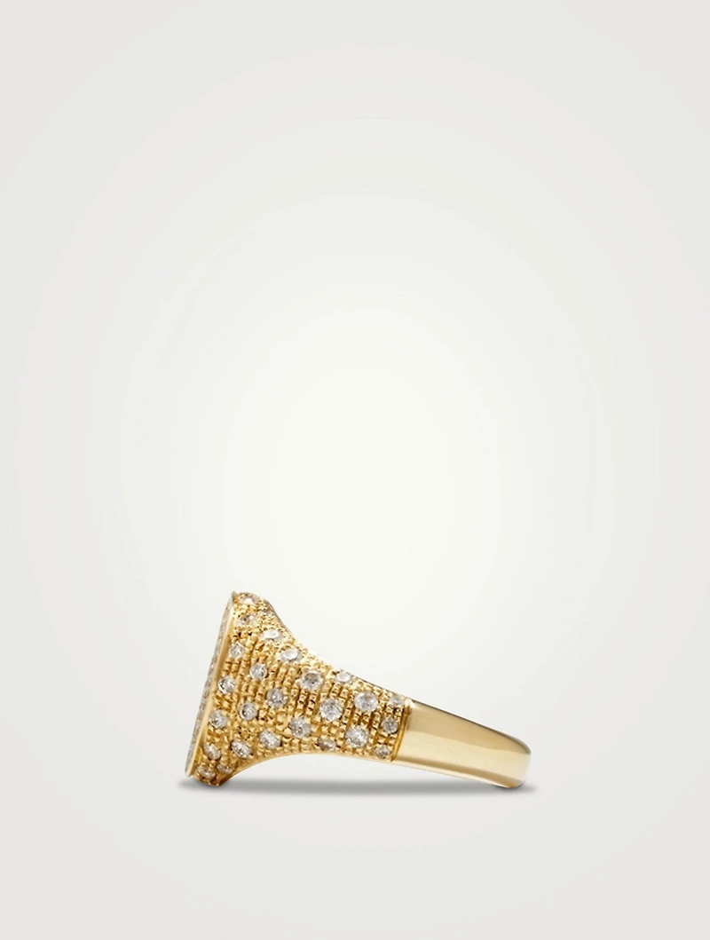Mini Chevaliere 9K Gold Marquis Ring With Diamonds