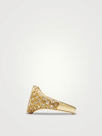 Mini Chevaliere 9K Gold Marquis Ring With Diamonds