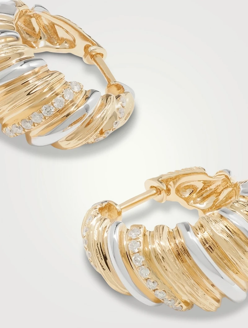 Gaufrette 9K Gold Hoop Earrings