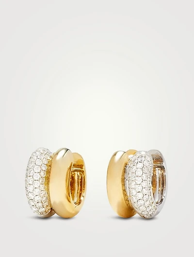 Mini Bouees 9K Gold Hoop Earrings With Diamonds